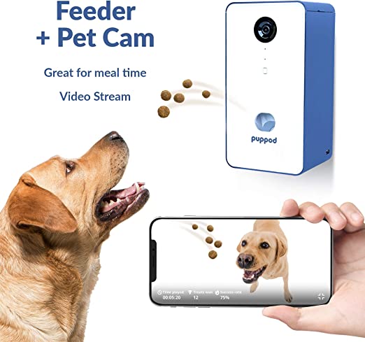 Treat Dispenser Dog Toys, Automatic Pet Feeder with Dual Power Supply and  Remote Control, Dog Puzzle Toys and Interactive Dog Toys in One for Indoor  or Outdoor Play(Blue) 